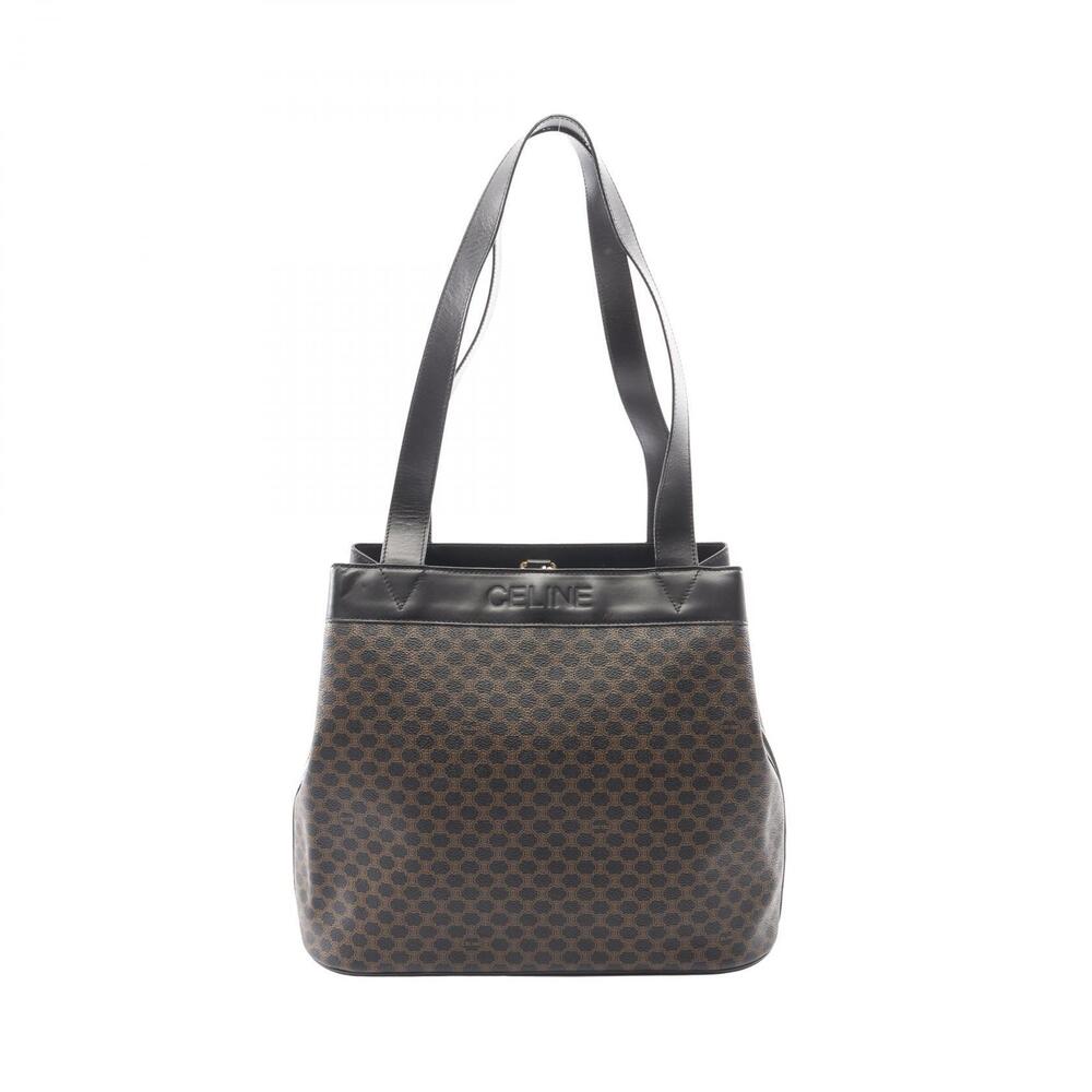 Celine Macadam Tote Bag Canvas Leather Black Brown